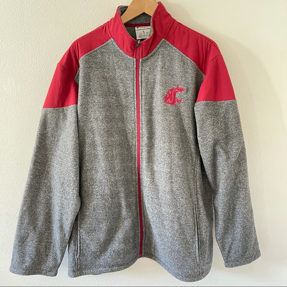 Washington State University Champion Fleece Zip Jacket Gray Crimson Embroider-XL